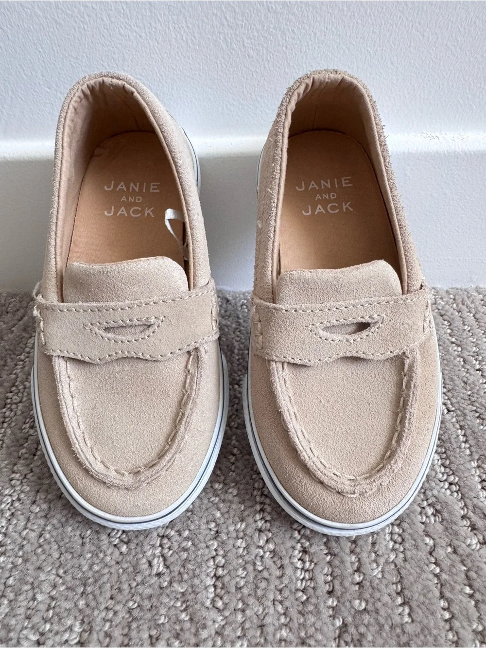 Janie and Jack Suede Penny Loafers Tan Leather Slip-On Shoes Kids Size 7